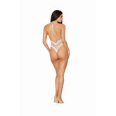 Fishnet Halter Teddy with Stretch Lace Edge Trims in White Teddies